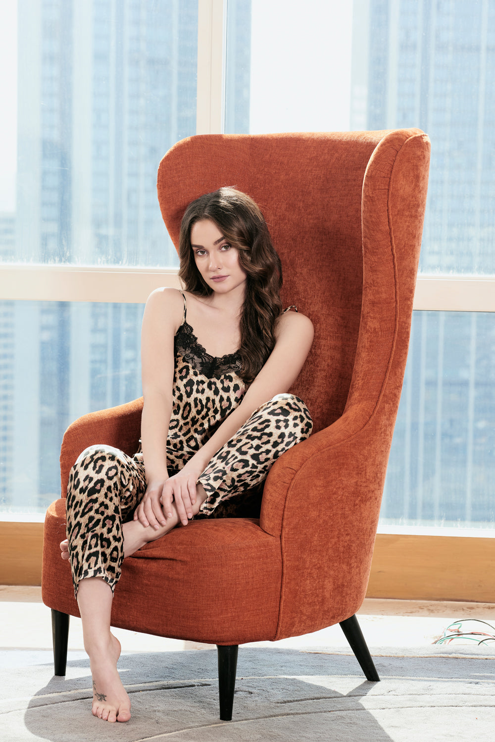 Strap top, Pj & Robe in Printed Satin Private Lives