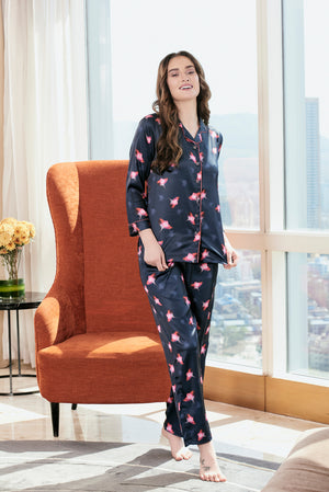 Printed Satin Classic Collar Night suit Private Lives