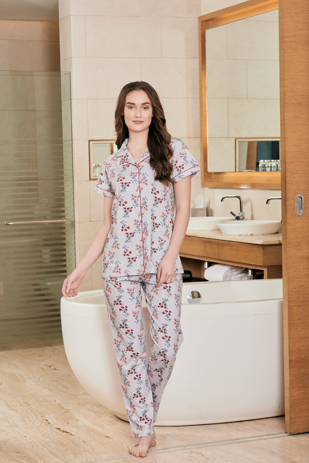 Hosiery Cotton classic Collar Night suit Private Lives