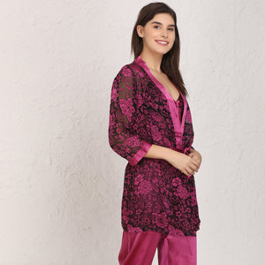 Satin Night suit with Floral robe Private Lives