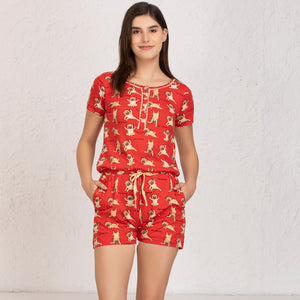 Red pug print hosiery Jumpsuit Private Lives