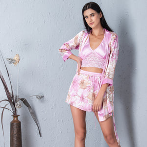 Floral print Skirt, Spaghetti & robe set pink Private Lives