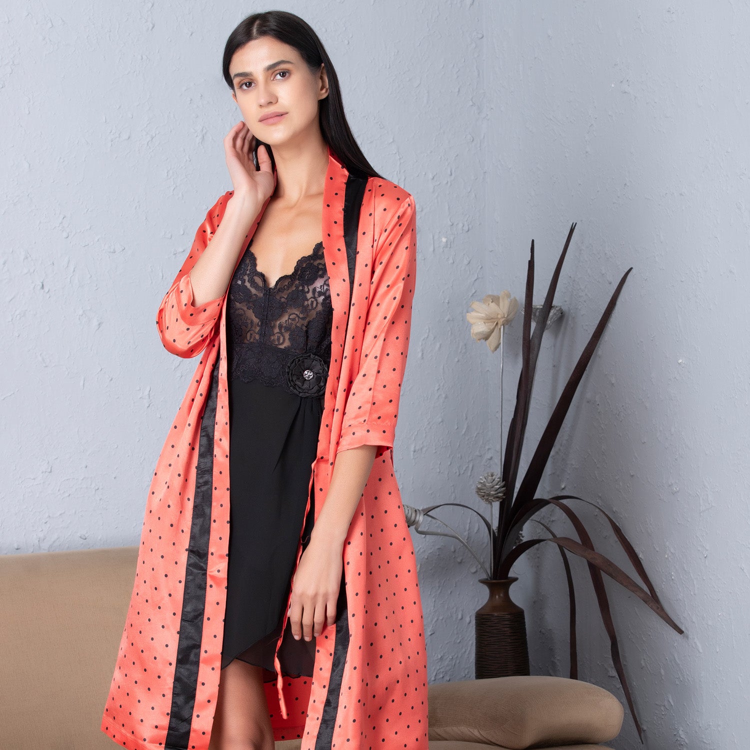 Polka dot Robe & Satin Nighty Private Lives