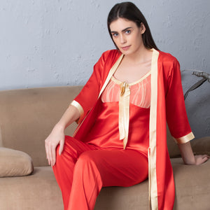 Red satin Night suit with Robe Private Lives