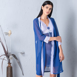 Blue chiffon Short Nightgown set Private Lives