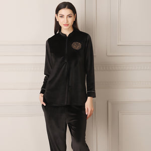 Warm Night suit in Super soft luxe Velvet Black Private Lives