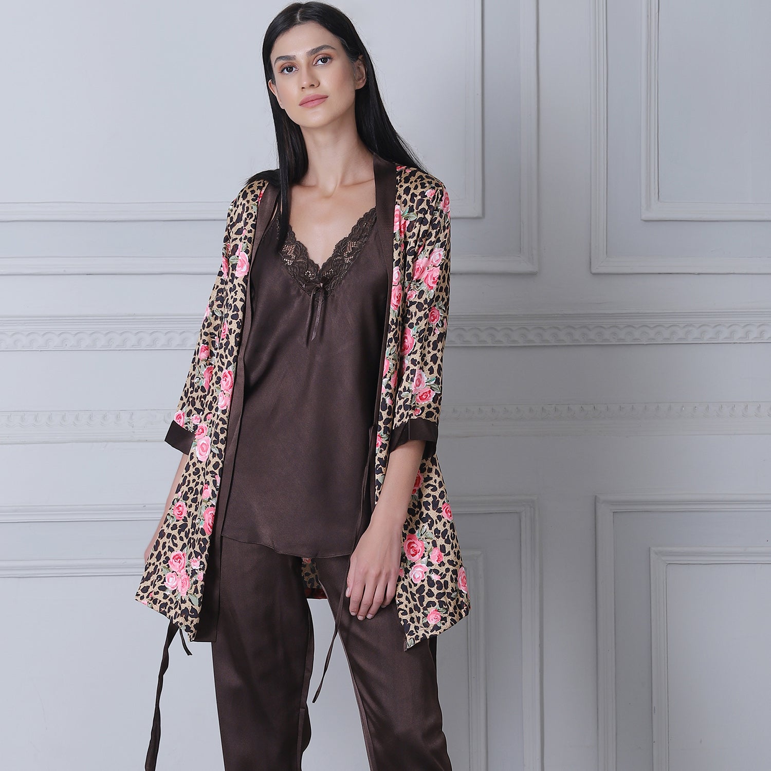 Satin Night suit with Floral Print Robe Private Lives