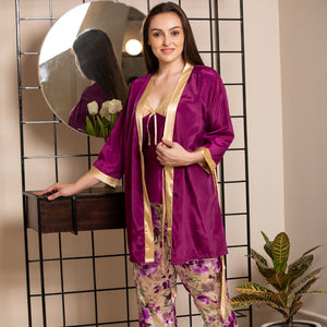 Satin Strap Night suit with Robe Private Lives
