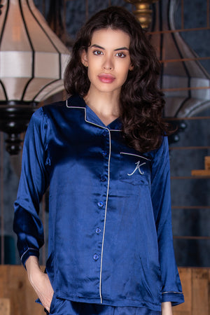 Blue Satin Nightsuit with Personalised Initials Private Lives