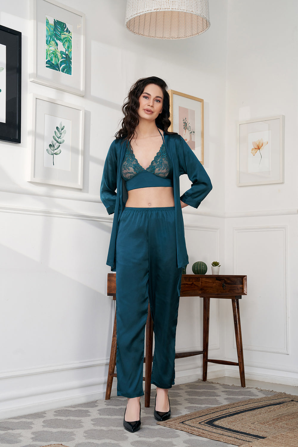 Satin Night suit with Bralet