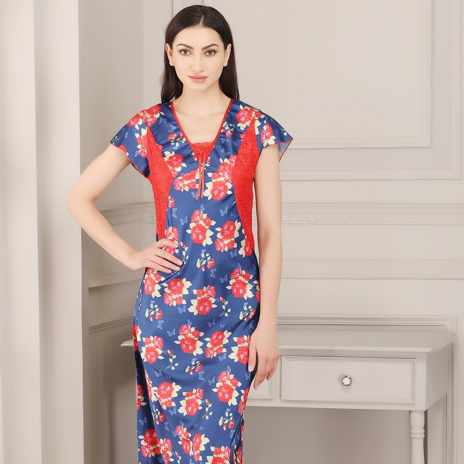 Printed Blue Satin Nighty Private Lives