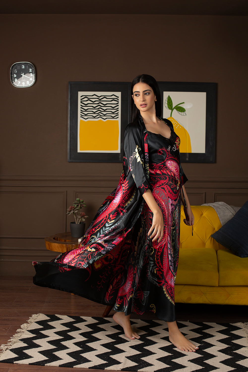 Black Satin Dakota Dreams Nightgown Set