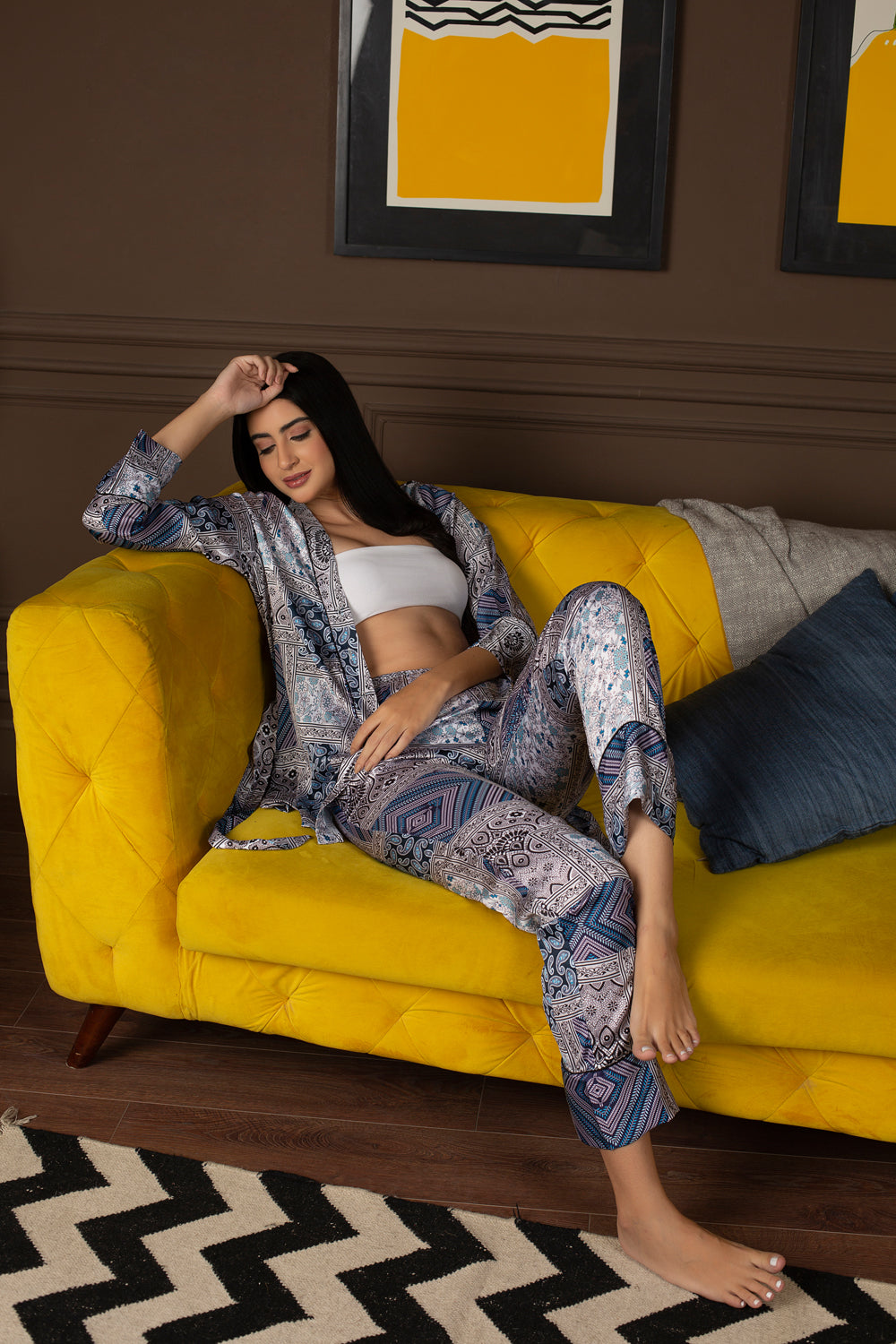Blue Satin Printed Co-Ord Set