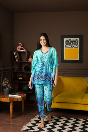 Printed Satin Kaftan Night suit