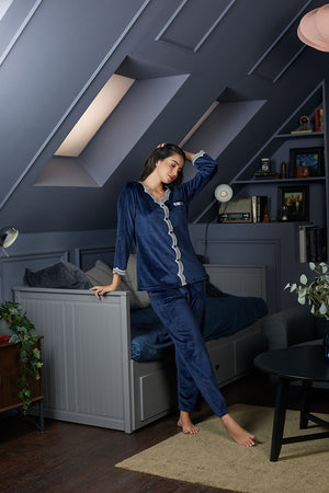 Velvet Night suit with Lace detail