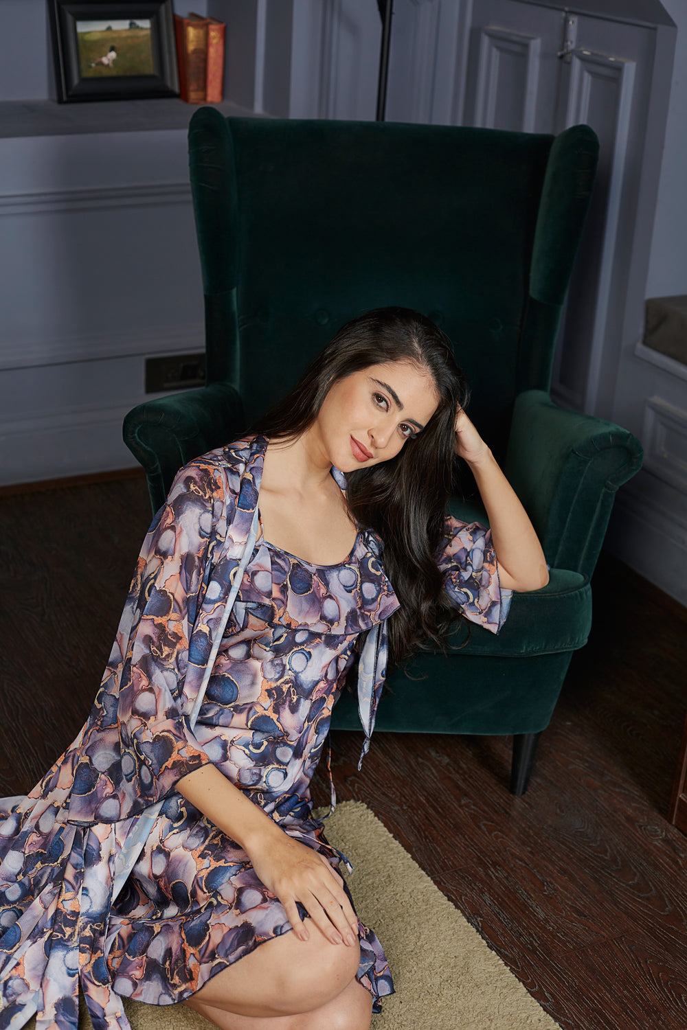 Printed Satin Nightgown set