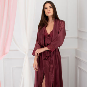 Luxuriously smooth satin night gown set with soft lace accents Private Lives