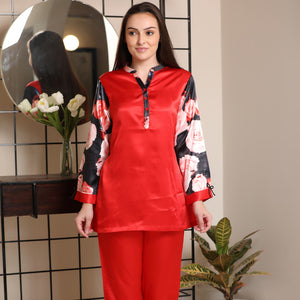 Satin Night suit with Digital print sleeves Private Lives