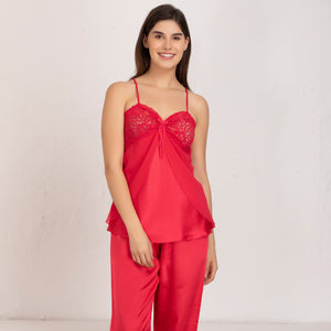 Red satin Night suit with robe Private Lives