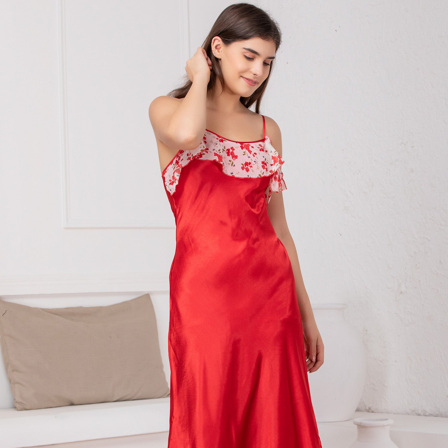 Print satin Nightgown set Red Private Lives