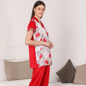 Printed Red Satin Night suit Private Lives