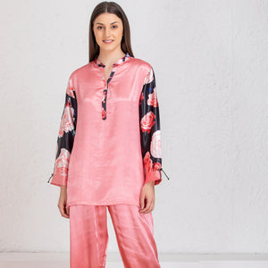 Plain satin Night suit with floral Print sleeves Private Lives