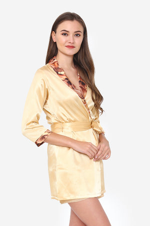 Gold Satin Spaghetti, Shorts & Robe - Private Lives