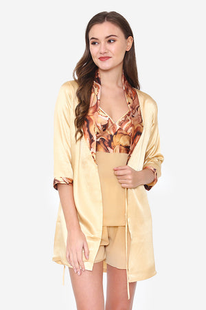Gold Satin Spaghetti, Shorts & Robe - Private Lives