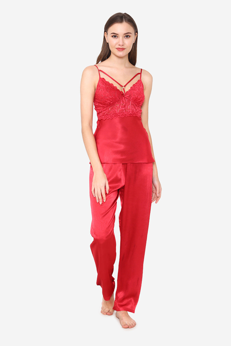 Maroon Satin Spaghetti, Pajama & Robe - Private Lives