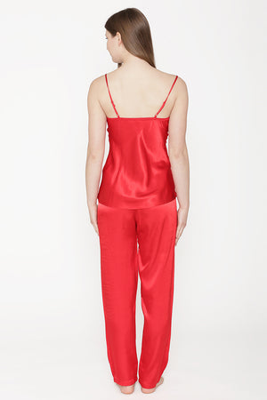 Private Lives Red Satin Top Pajama & Robe - Private Lives