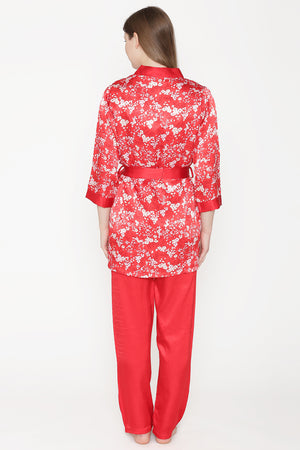 Private Lives Red Satin Top Pajama & Robe - Private Lives