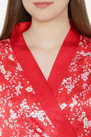 Private Lives Red Satin Top Pajama & Robe - Private Lives