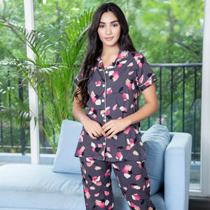 Classic collar night suit in Rayon Private Lives