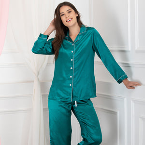 Private Lives Green Satin Top & Pajama Private Lives