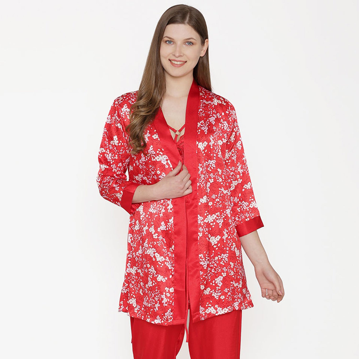 Satin Night suit with Floral Robe Private Lives