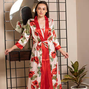 Satin Nighty & Digital print robe Nightgown set Private Lives