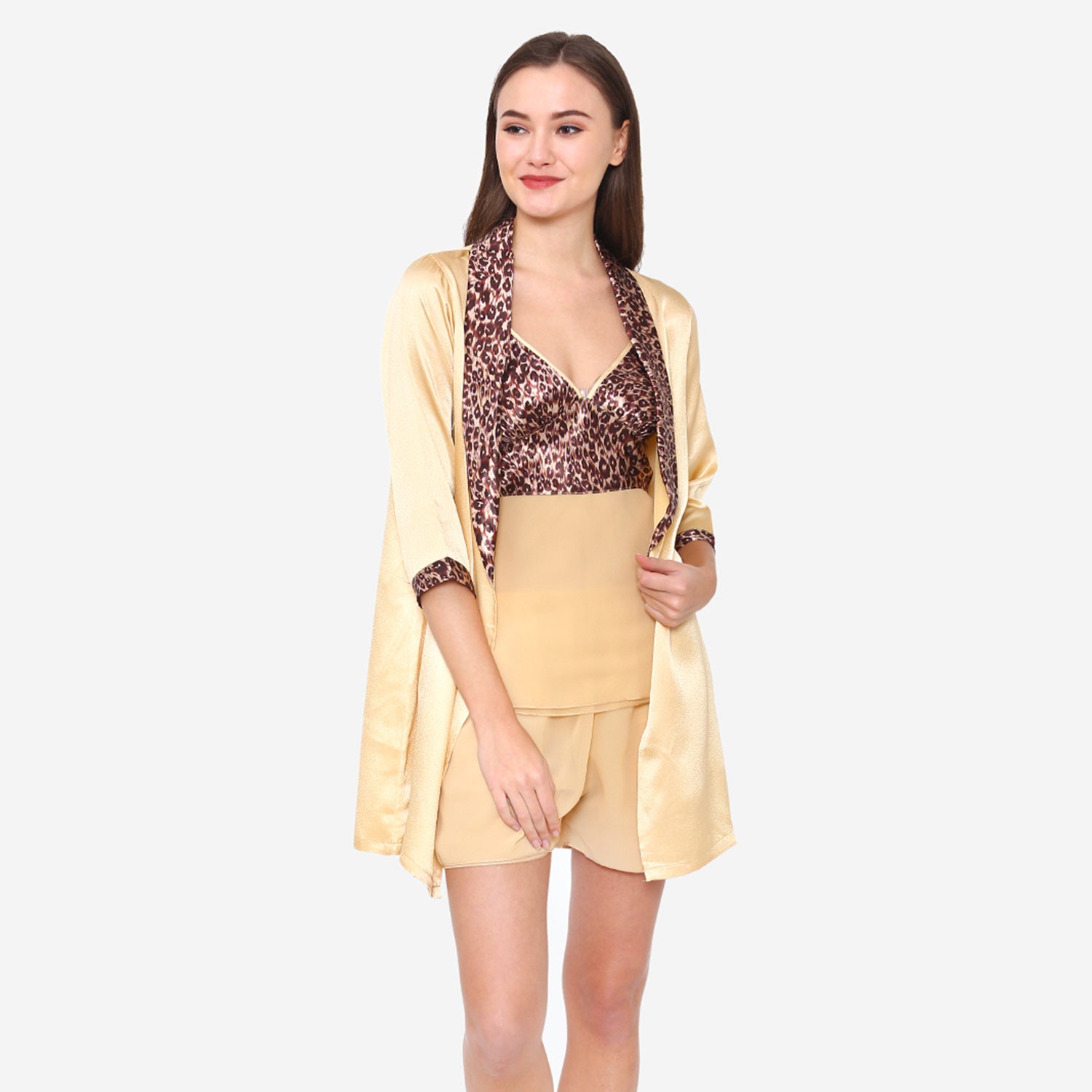 Gold Chiffon Night suit with Satin Robe Private Lives