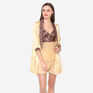 Gold Chiffon Night suit with Satin Robe Private Lives