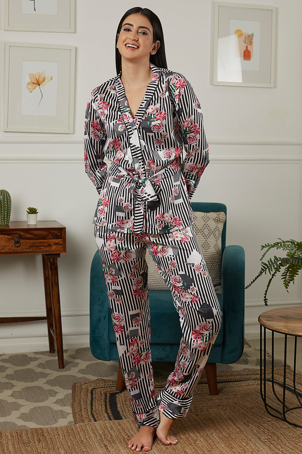 Co-ord set in stripe silk satin