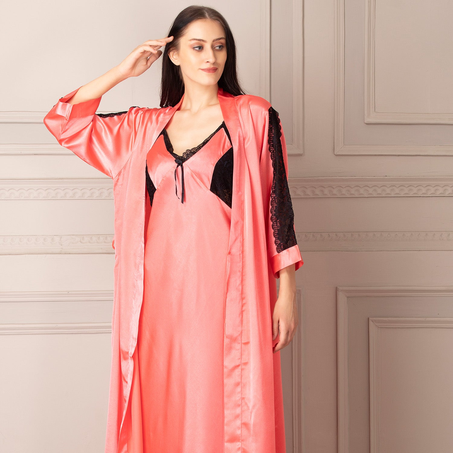 Long Nightgown set in Plain Satin Private Lives