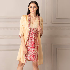 Gold Print Short Nightgown set Private Lives