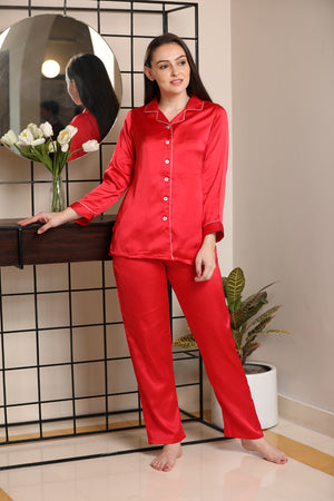 Red Satin Classic Collar Night suit Private Lives