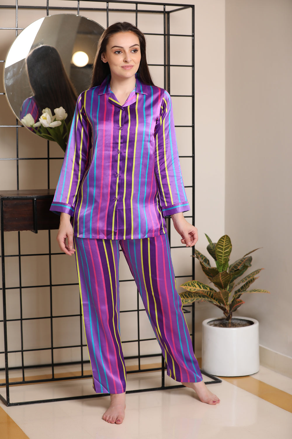 Satin Stripe classic collar Night suit Private Lives