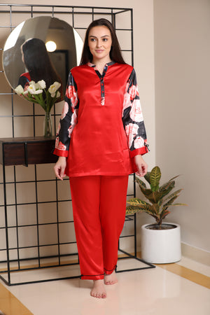 Satin Night suit with Digital print sleeves Private Lives