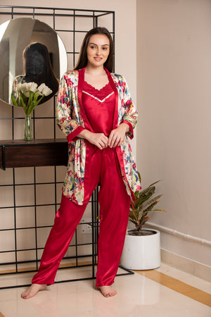 Satin Night suit with Print Robe Private Lives