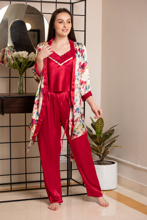 Satin Night suit with Print Robe Private Lives