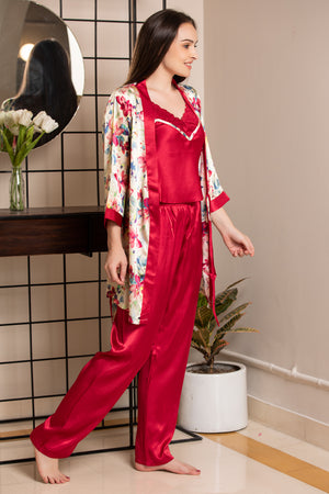 Satin Night suit with Print Robe Private Lives