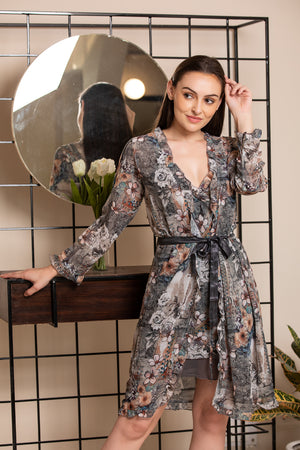 Digital print chiffon Nighty & Robe Nightgown set Private Lives