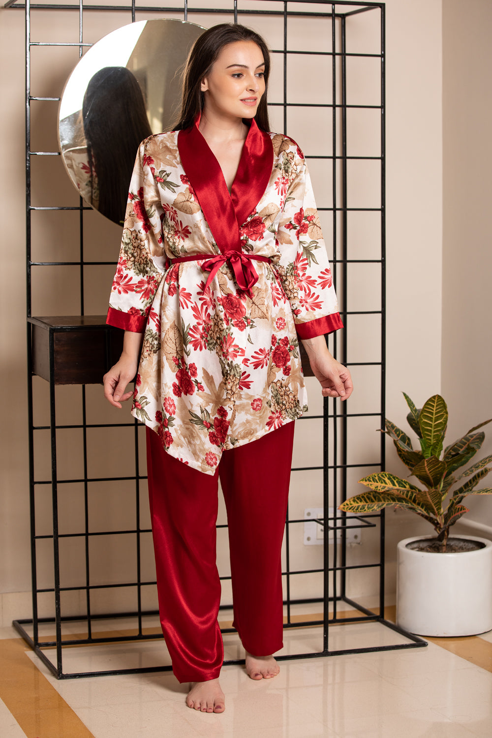 Strap Night suit with Print Robe Private Lives