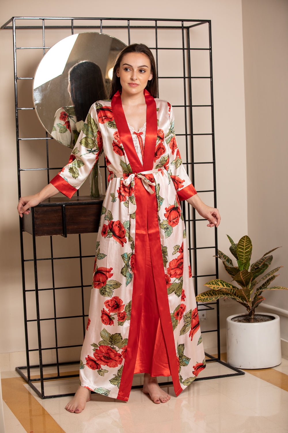 Satin Nighty & Digital print robe Nightgown set Private Lives